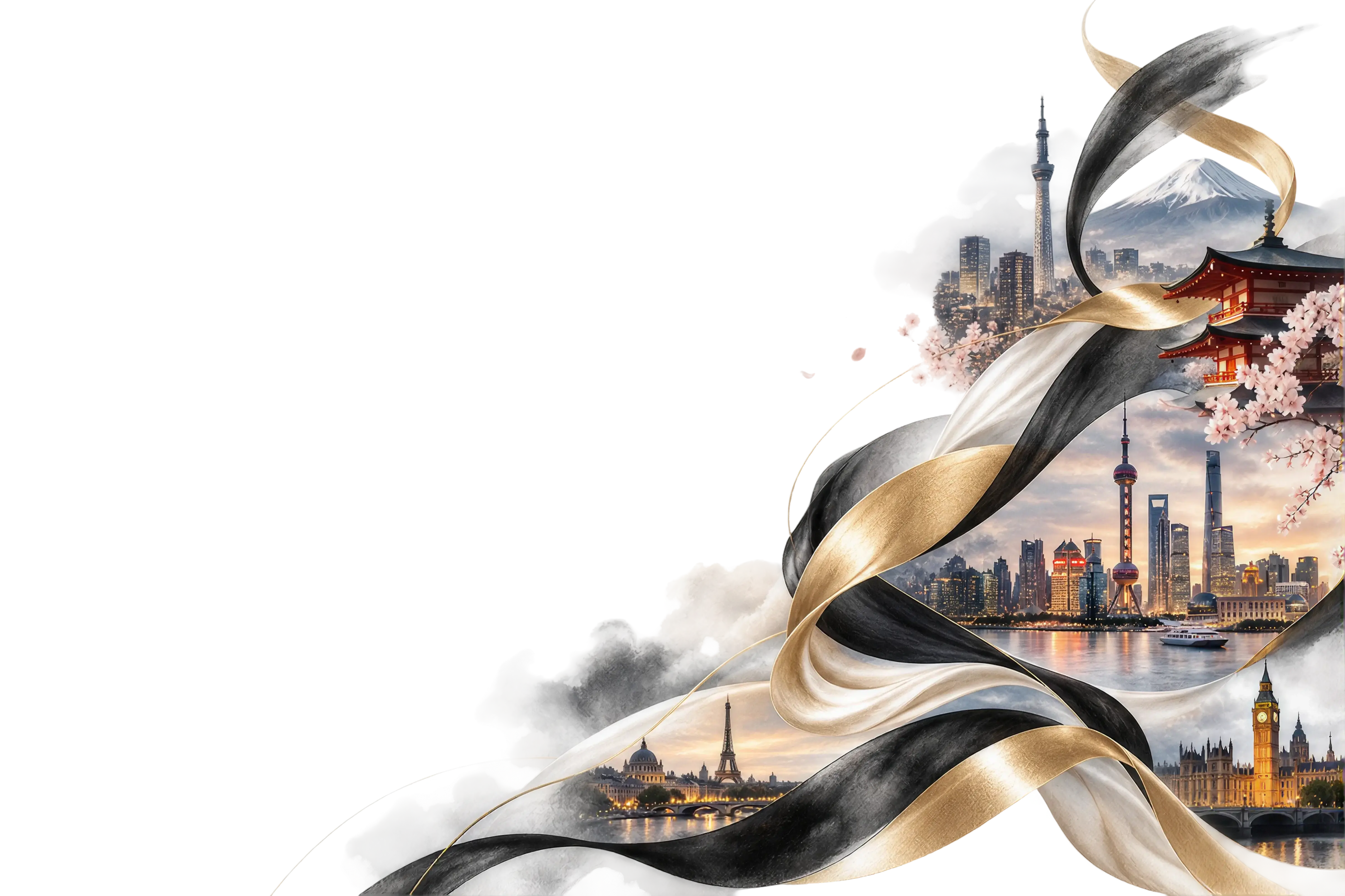 Tokyo, Shanghai, Paris and London woven together